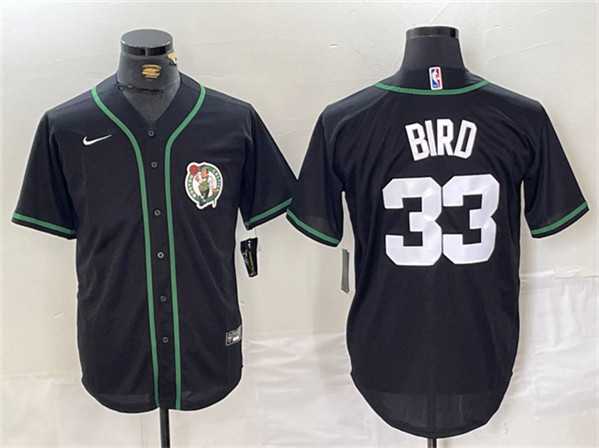 Mens Boston Celtics #33 Larry Bird Black With Patch Stitched Baseball Jersey